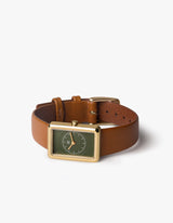Green dial brown strap square watches